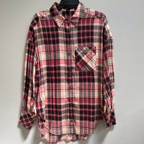 Sanctuary Plaid Lightweight Women's Button-Down Tunic Oversized Small NEW - Picture 1 of 6